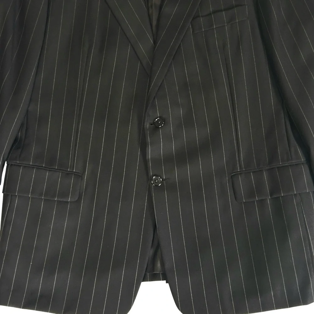Hickey Freeman Loro Piana Black Pinstripe Tasmanian Wool Black‎  Mens 45R Blazer